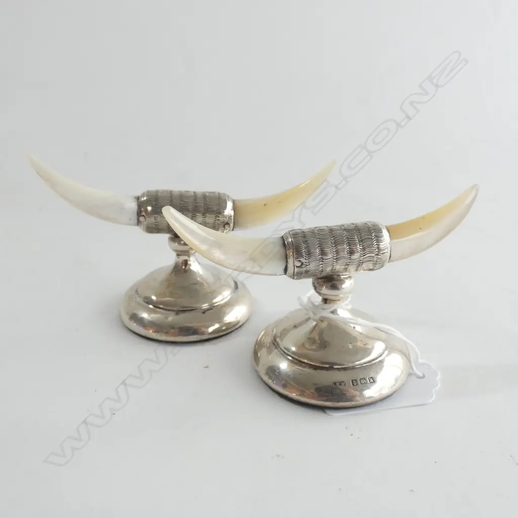 PR STG SILVER & MOP HORN SHAPED CARVER RESTS BIRMINGHAM 1908/9 Image 1++
