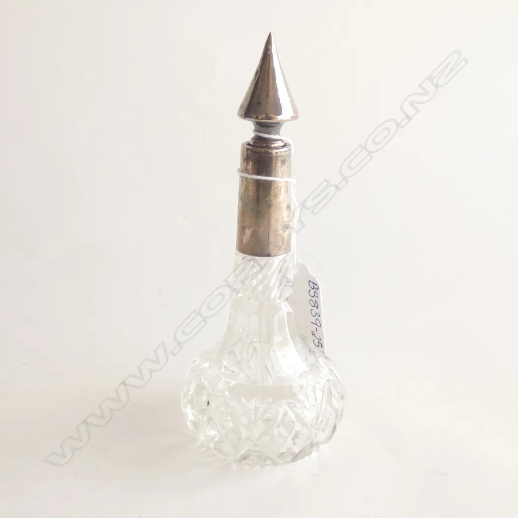 STG SILVER & CUT GLASS ART DECO SCENT BOTTLE & STOPPER  BIRMINGHAM 1923  Image 1++