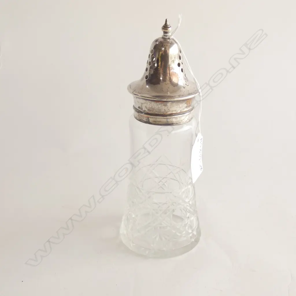 STG SILVER & CUT GLASS SUGAR SIFTER H. 185MM BIRMINGHAM 1914/39  Image 1++