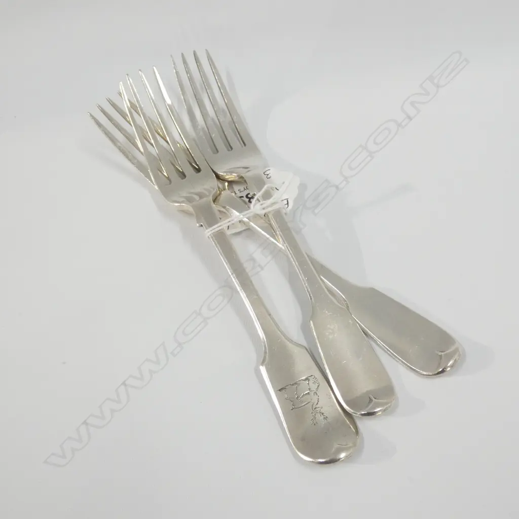 3 STG SILVER  LUNCHEON FORKS LONDON C1839 & 1845 160GMS Image 1++