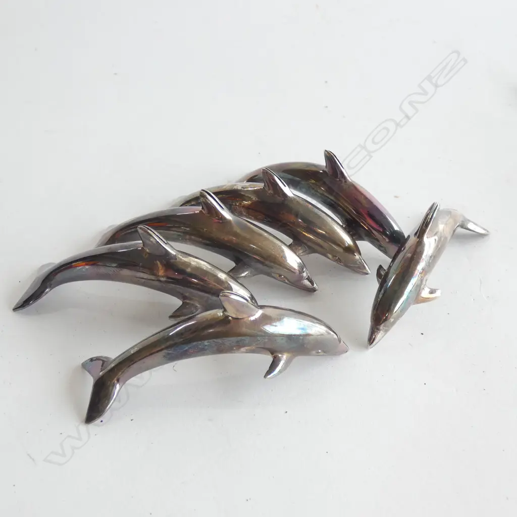 6 SILVER PLATE DOLPHIN PLACE CARD HOLDERS L 70MM Image 1++