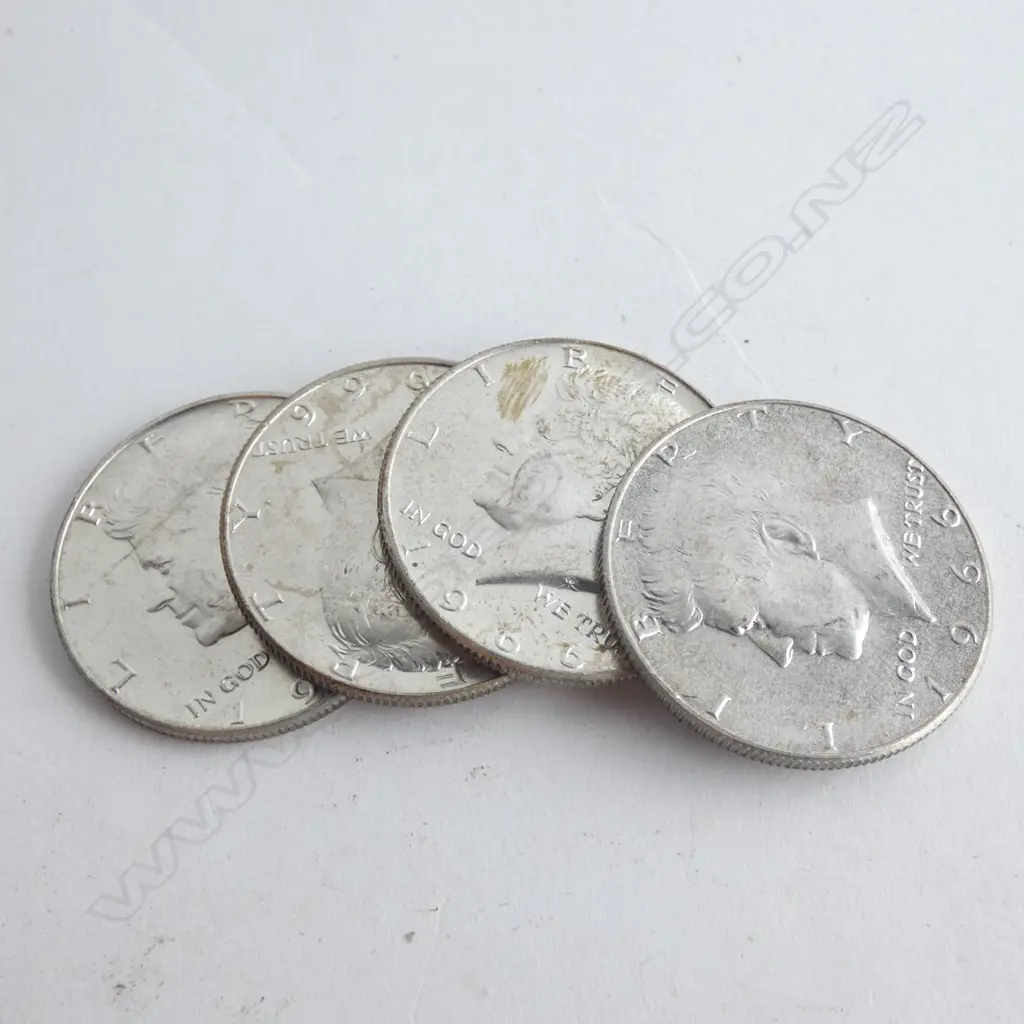 FOUR UNCIRCULATED 1966 AMERICAN SILVER HALF DOLLAR COINS Image 1++