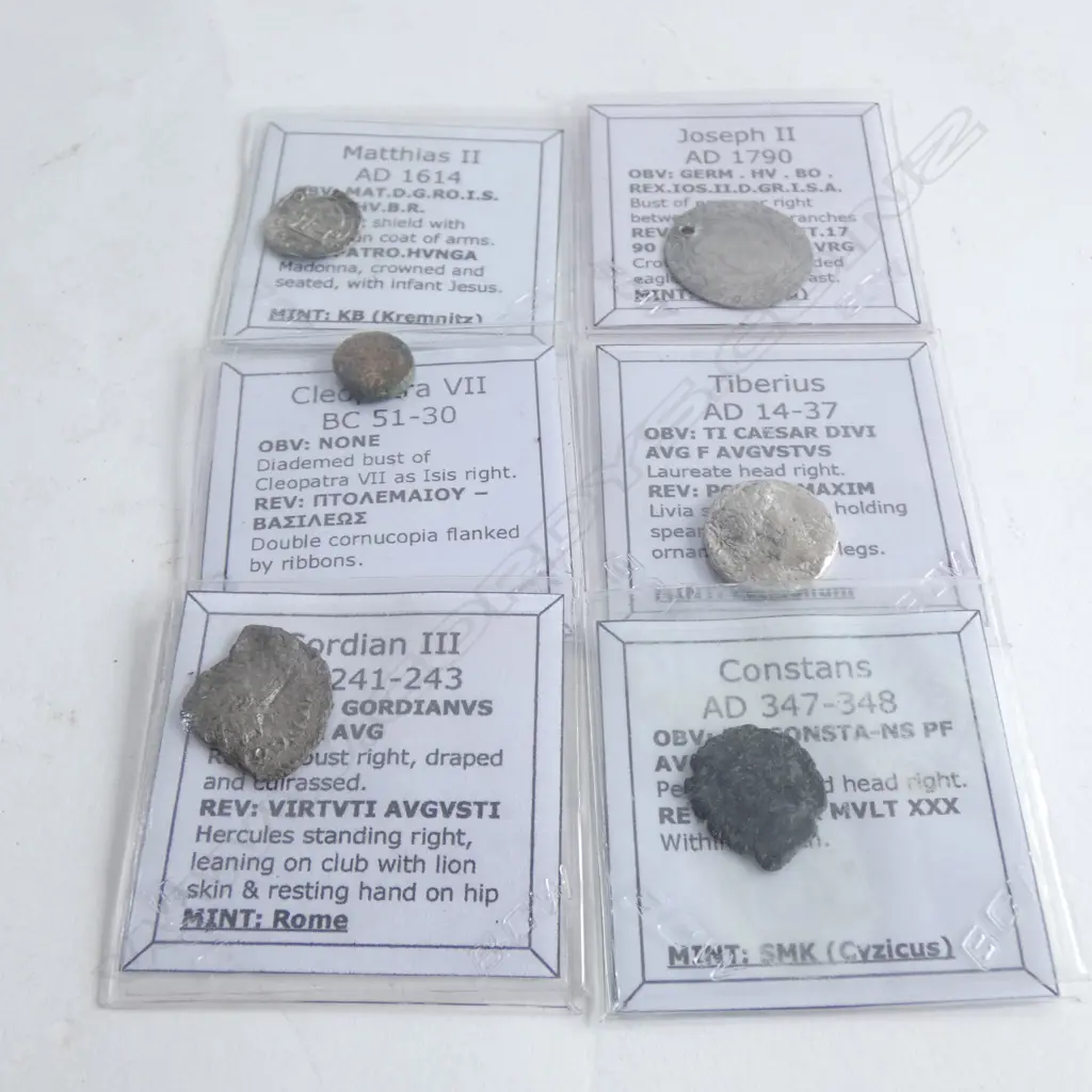 6 ANTIQUE A.D. COINS; ROME / VIENNA ETC. ALL W COVER SLEEVES & DESCRIPTIONS Image 1++