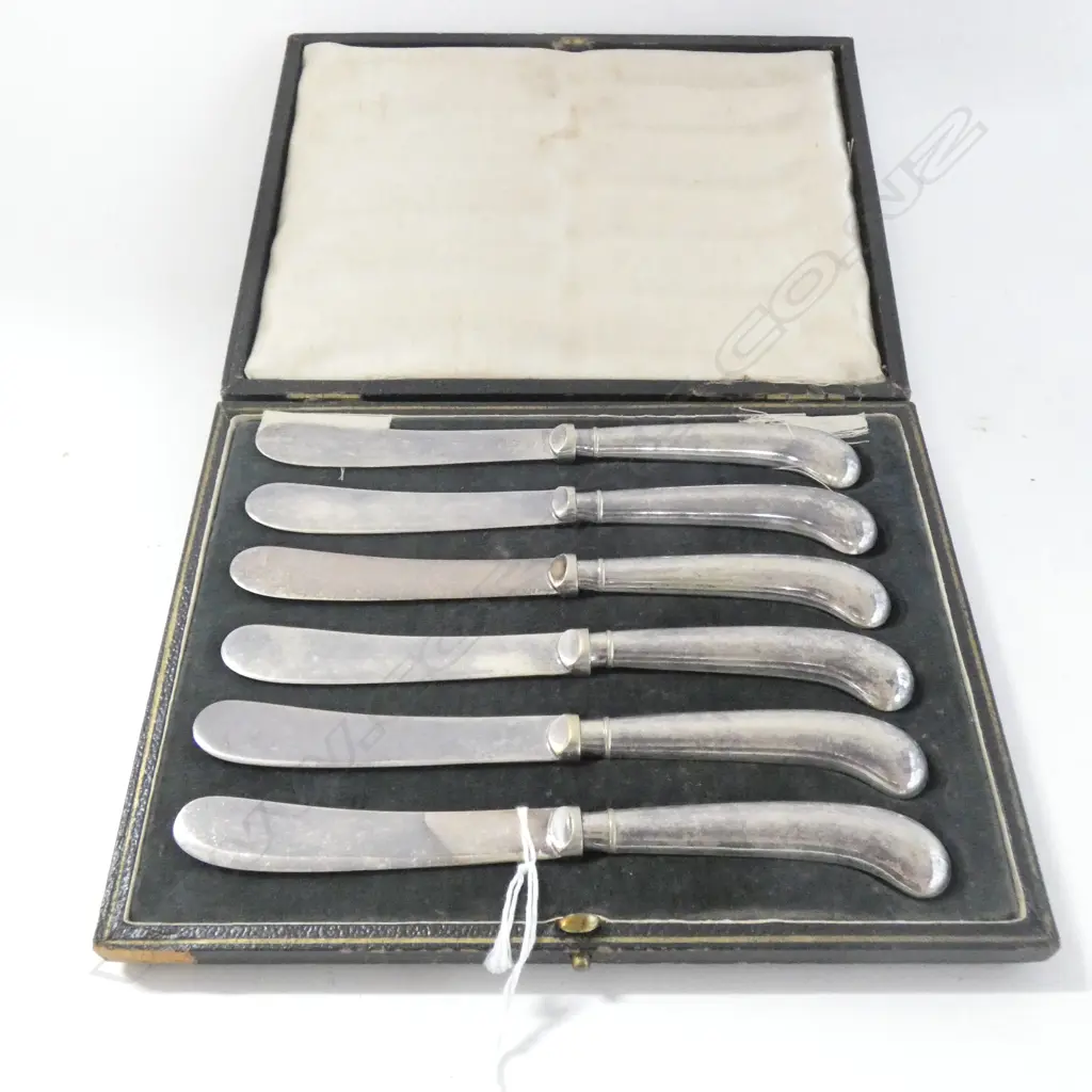 ANTIQUE SILVER PLATE SET 6 PATE KNIVES IN ORIGINAL BOX EARLY 1900'S Image 1++
