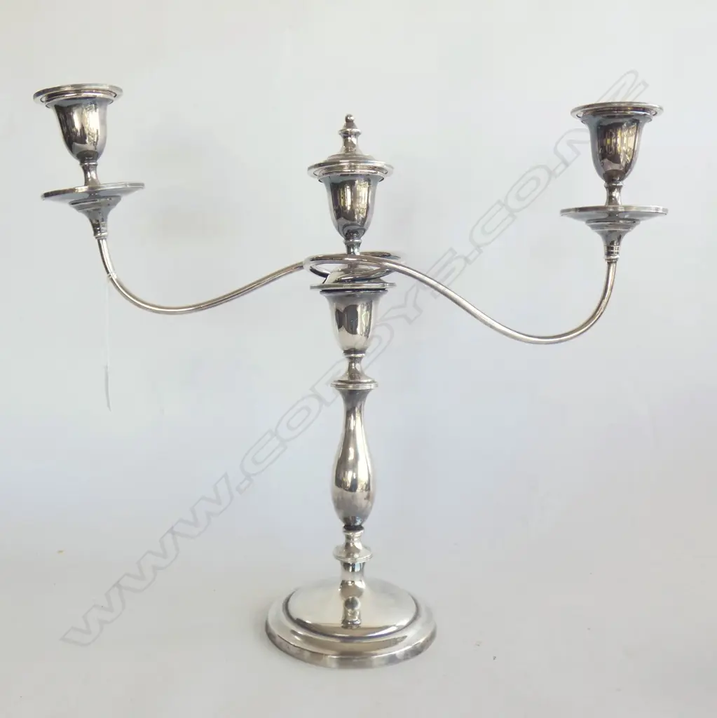LG HEAVY 3-ARM SILVER PLATE CANDELABRA  H. 395 W460MM Image 1++