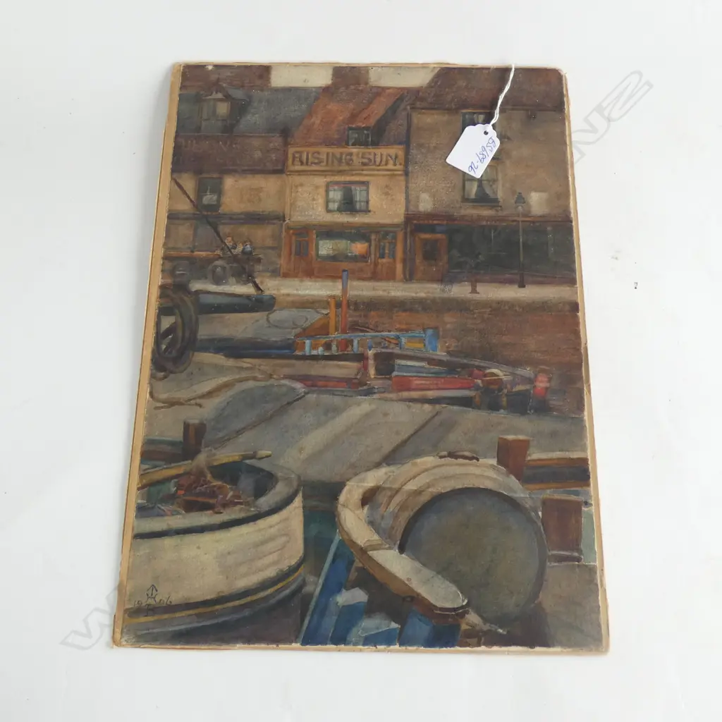 H.B. 1906 ARTIST UNKNOWN W/C RISING SUN 360 x 260mm Image 1++