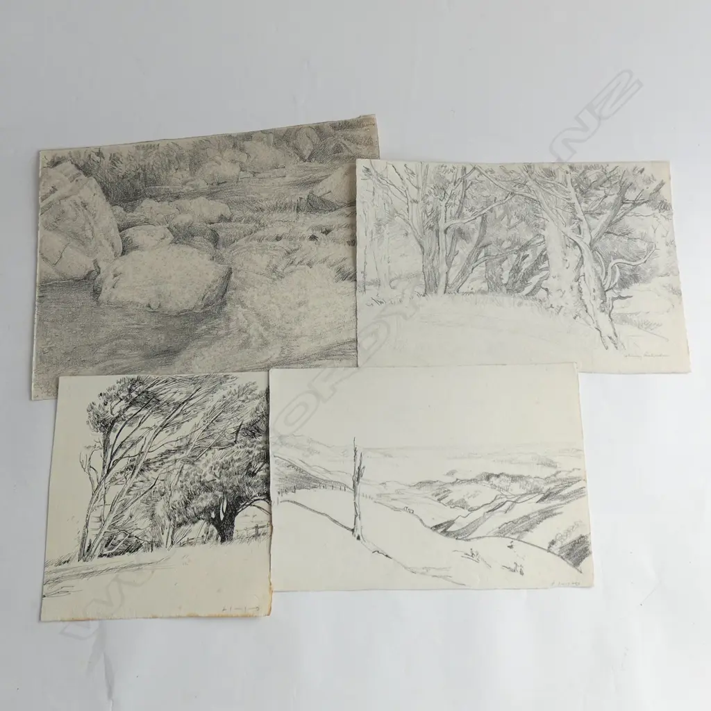 H.L. RICHARDSON SKETCHES X 4 LANDSCAPES. 2 signed Image 1++
