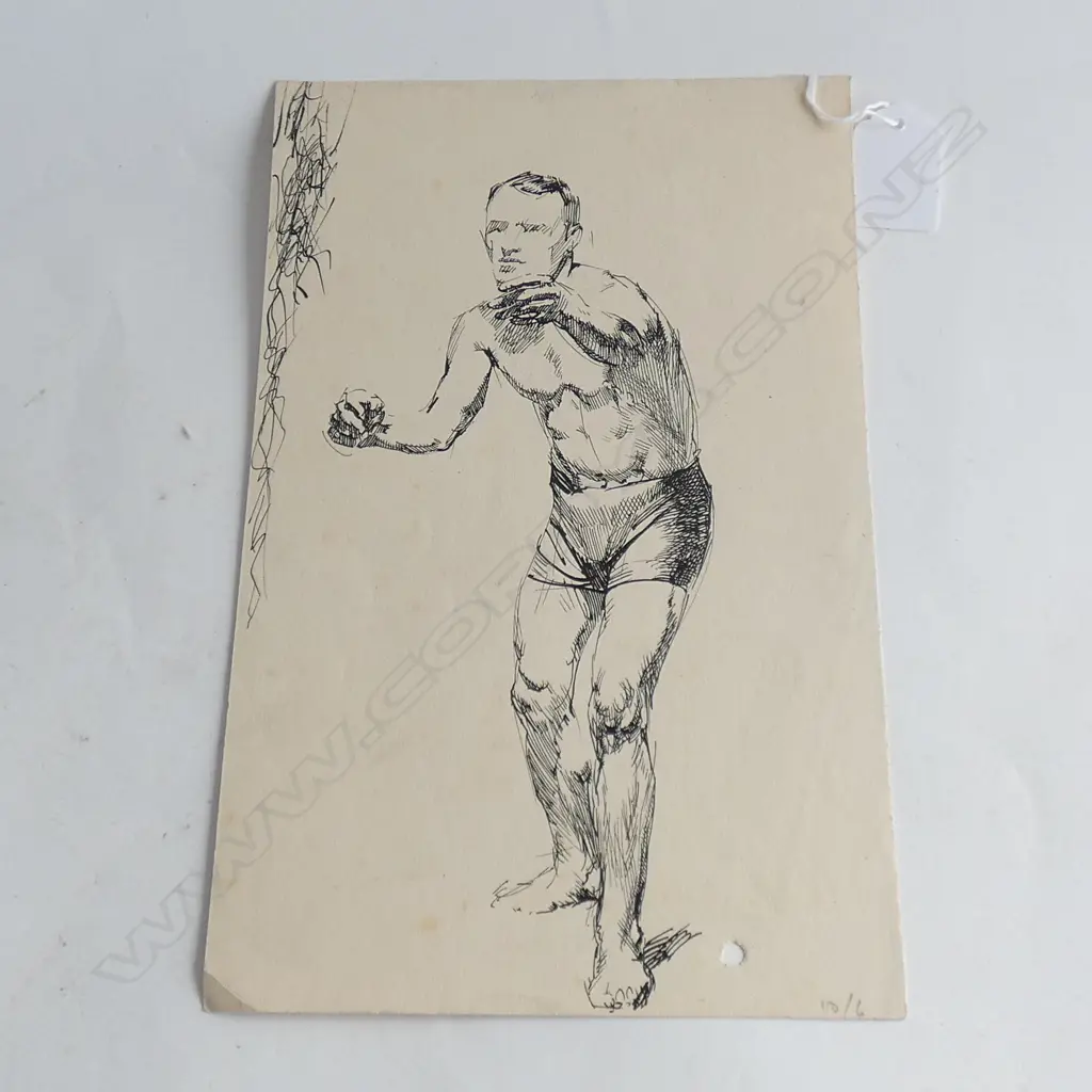 H.L. RICHARDSON INK SKETCH MALE WRESTLER 250x160mm Image 1++