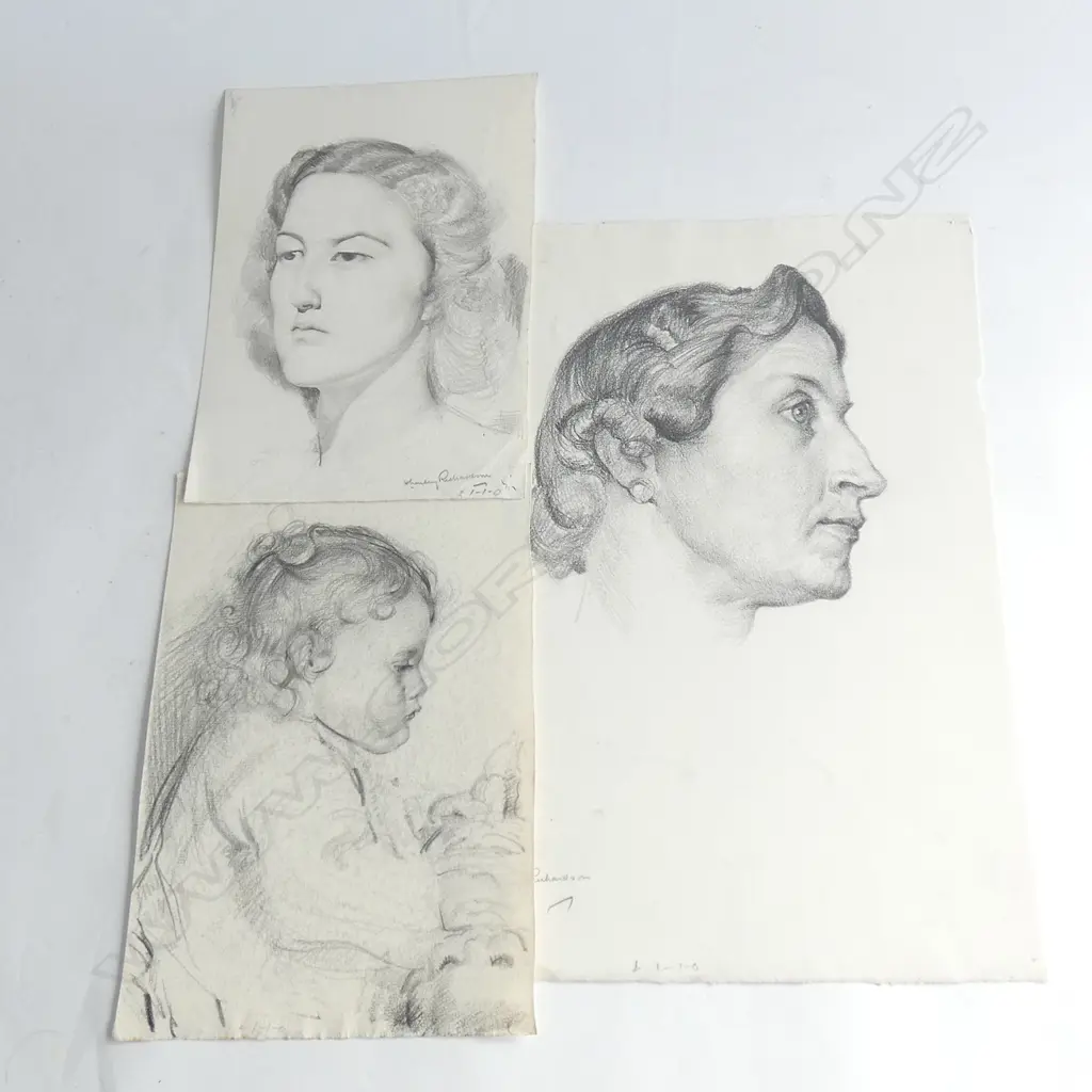 H.L. RICHARDSON SKETCHES FEMALE PORTRAITS X 3 Image 1++