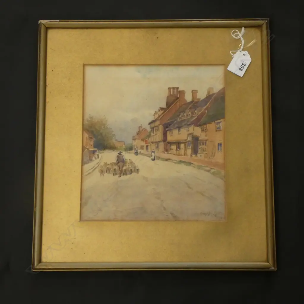 WATERCOLOUR STREET SCENE BY ERNESTT SUTTON 1916 230 X 200MM Image 1++