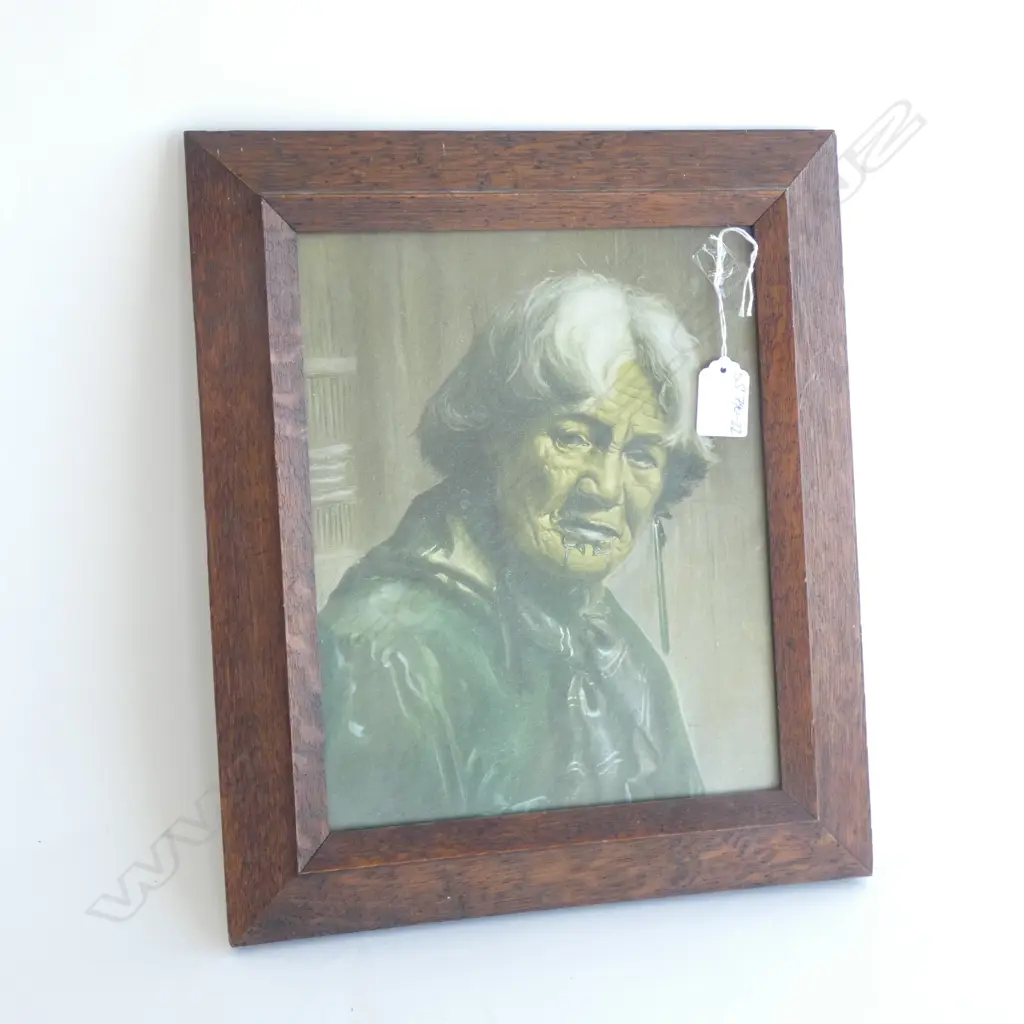 (17963) VINTAGE VERA CUMMINGS FRAMED PRINT OF HARATA TUHAERE.. Image 1++