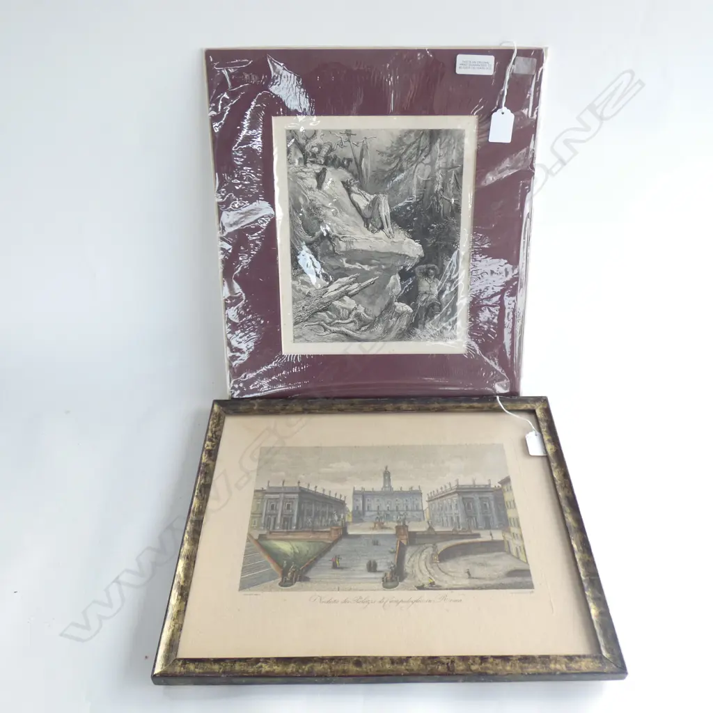 PR OLD PRINTS; 1 ROMAN PALAZZI & 1 ORIGINAL DON QUIXOTE PRINT 240 X 200MM Image 1++