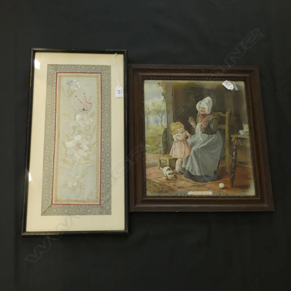 FLORAL SILK EMBROIDERY 470 X 190 + GRANNIES PORTRAIT PRINT 370 X 320MM Image 1++