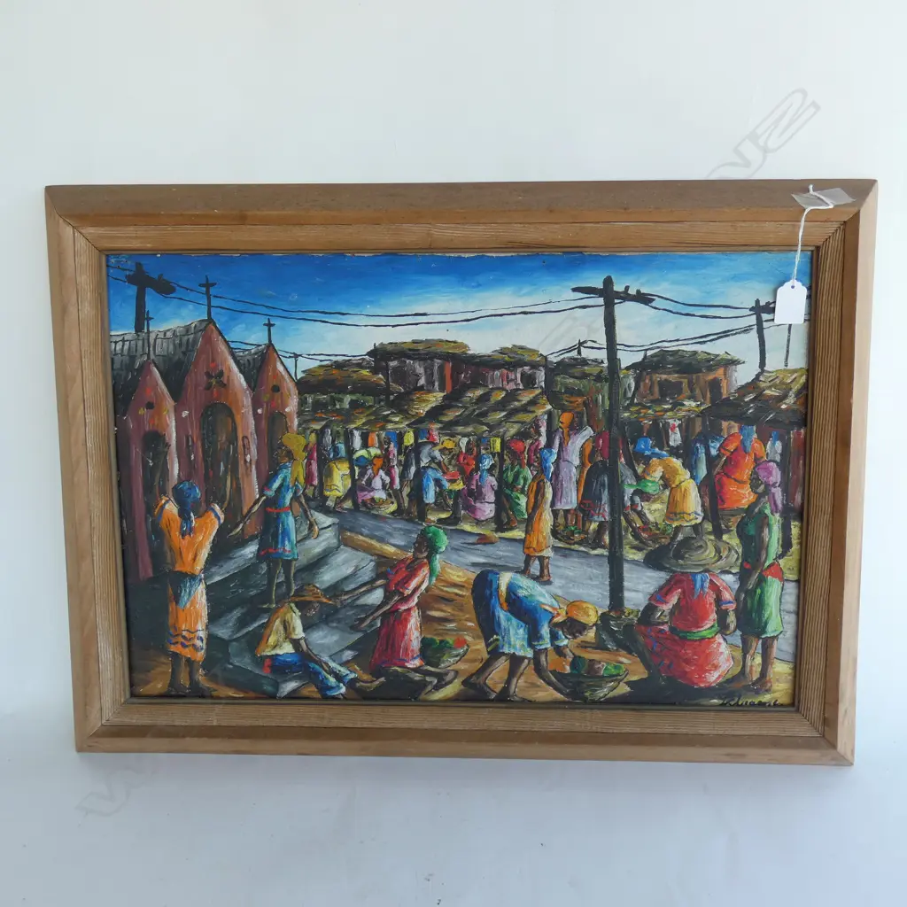 OIL ON CANVAS POST AU PRINCE,HAITI SIGNED INDISTINCTLY 600 X 400 MM Image 1++