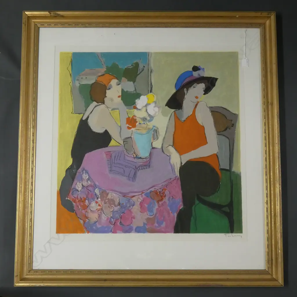  ITZCHAK TARKAY SERIGRAPH PRINT A/P "2 WOMEN AT A TABLE" 730 x 710 GILT FRAME Image 1++