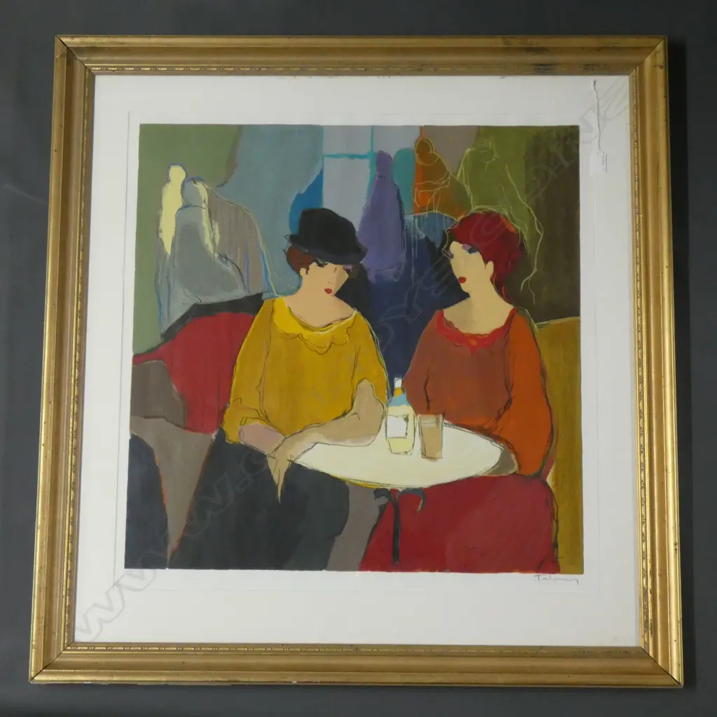  ITZCHAK TARKAY SERIGRAPH PRINT 162/300  "2 WOMEN AT A CAFE TABLE" 750 x 730 GILT FRAME Image 1++