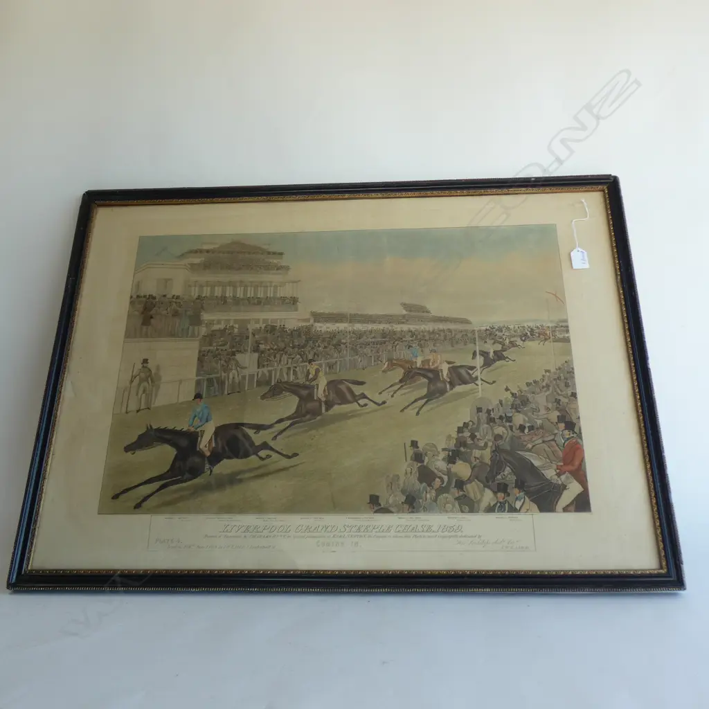 FRAMED CHROMOLIHOGRAPH LIVERPOOL GRAND STEEPLECHASE 1839 850 X 600 MM SOME MARKS Image 1++