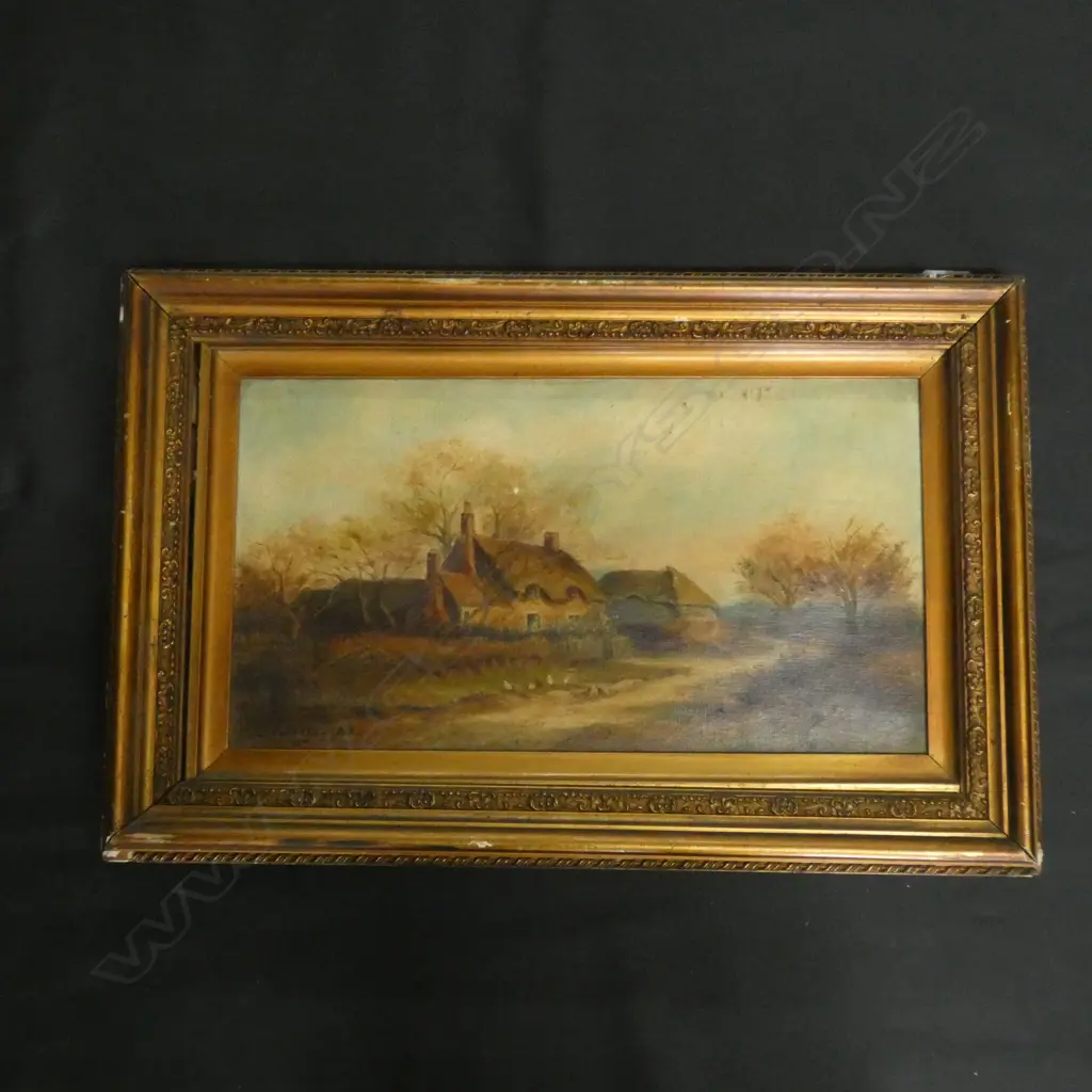 C ROBERTS 1909 SIGNED & DATED OIL THATCHED HOUSE.. Image 1++