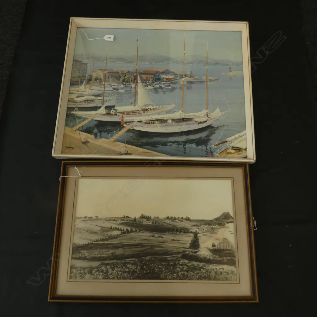 2 PRINTS 1 BY G DESCHUGH(?) 1 FARM SCENE 510 X 620MM Image 1++