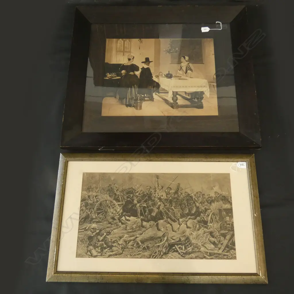 2 BLACK & WHITE PRINTS 1 INDOOR SCENE 380 X 490MM + WAR SCENE  Image 1++