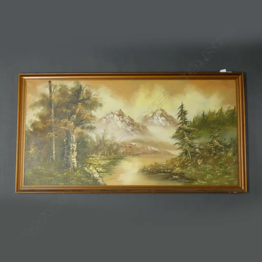 LG OLD OIL MOUNTAIN SCENE PAINTING 580 X 1190MM Image 1++