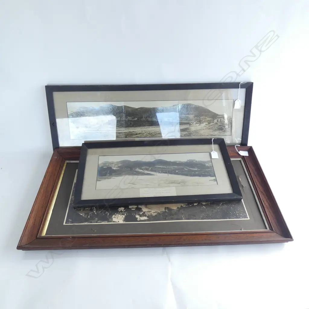 3 LARGE FRAMED HISTORIC BLACK & WHITE PHOTOS; 2 C1927 LARGEST 670 X 240MM Image 1++