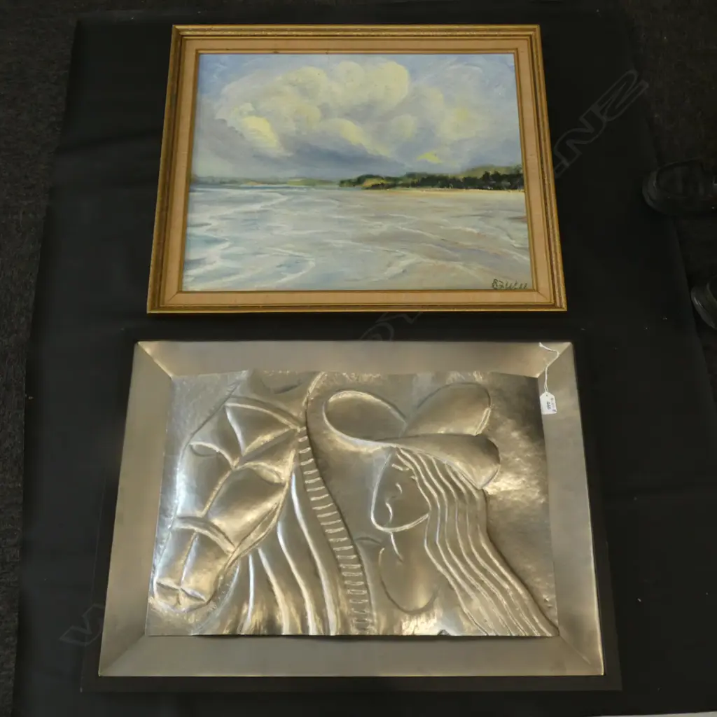 2 ARTWORKS EASY BOY BY KEN LAWS ON METAL + OIL LANDSCAPE BY WEBB 770 X 550 MM Image 1++