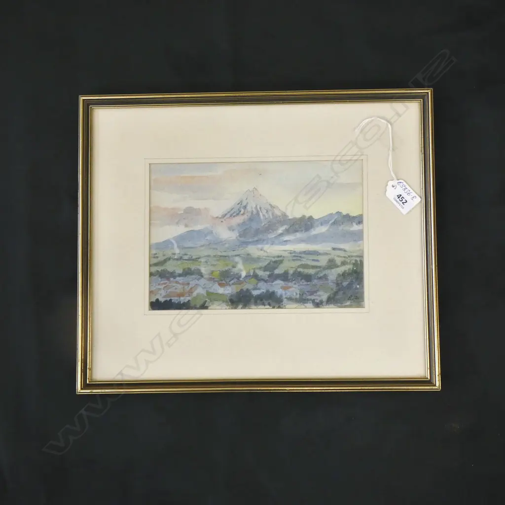 PETER BOUSFIELD W/C 'SUNSET OVER NEW PLYMOUTH' 155X220mm Image 1++