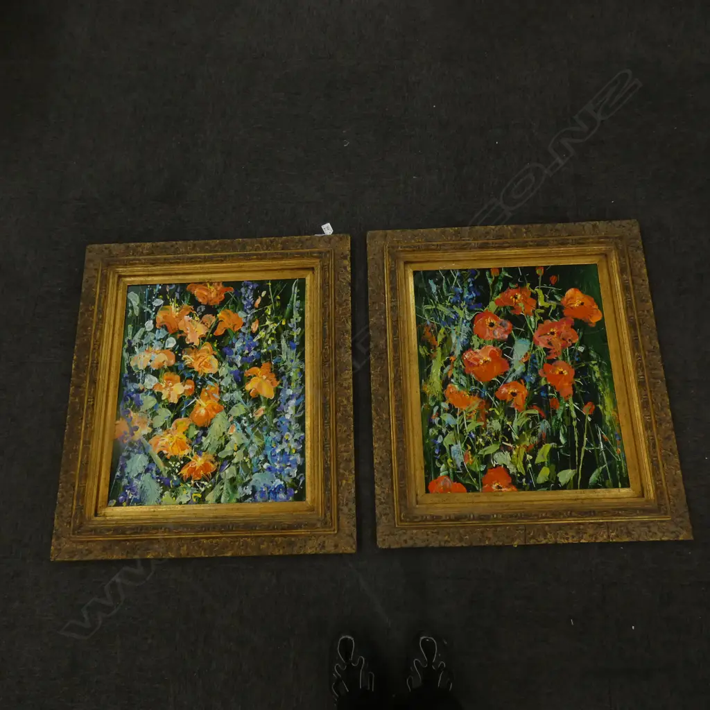 PR GILT FRAMED OIL ON BOARD COLOURFUL ABSTRACT FLOWERS 490 X 590MM   Ex Sultan of Brunei Image 1++