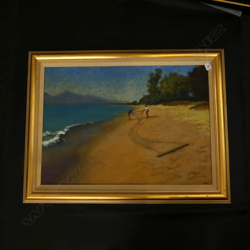 OIL ON BOARD - BEACH SCENE   540 X 760MM  Ex Sultan of Brunei Image 1++