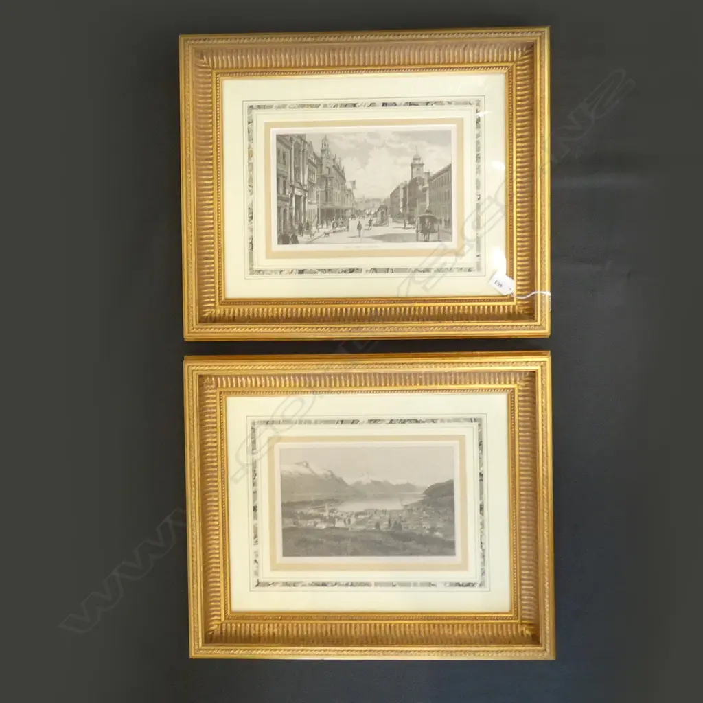 GILT FRAMED B&W PRINTS - QUEENSTOWN & QUEEN ST AUCK.  195 X 290MM  Ex Sultan of Brunei Image 1++