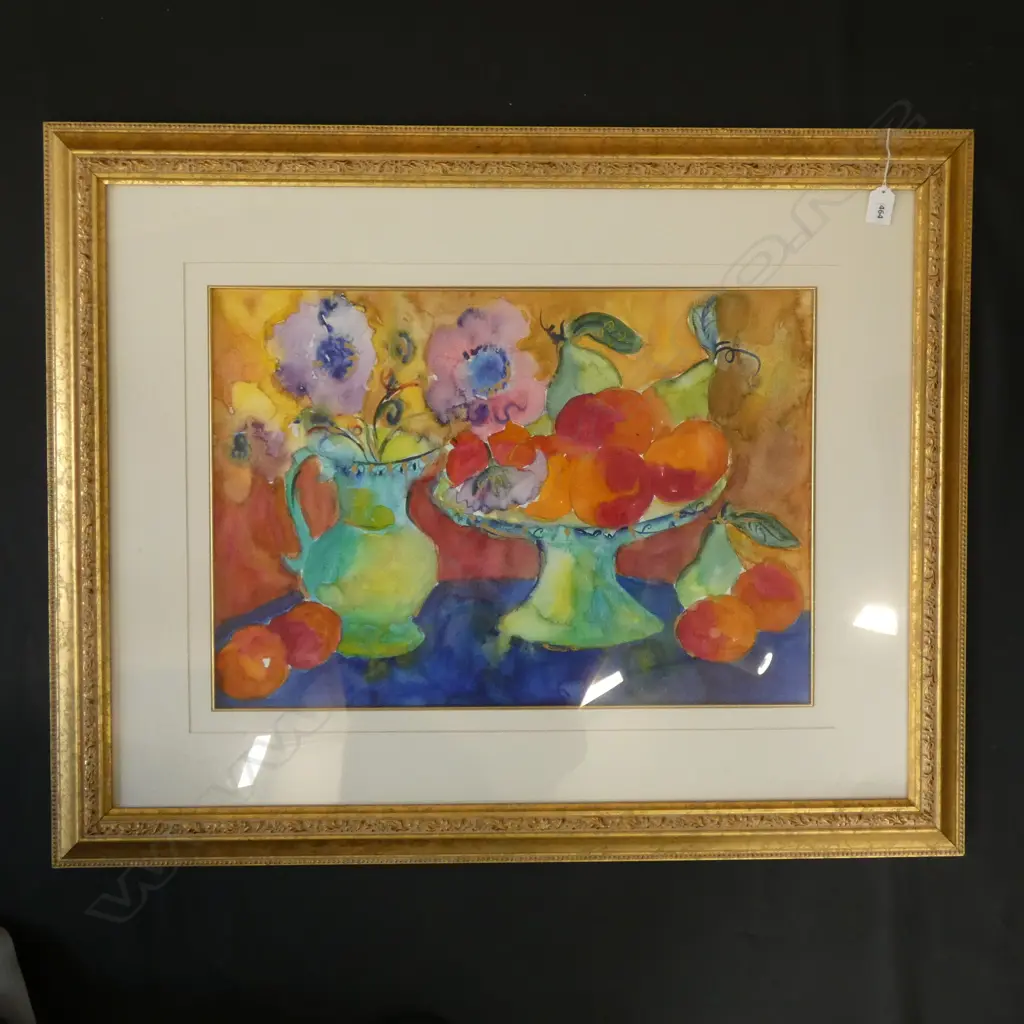 COLOURFUL WATERCOLOUR ON BOARD - STILL LIFE  570 X 390MM  Ex Sultan of Brunei Image 1++