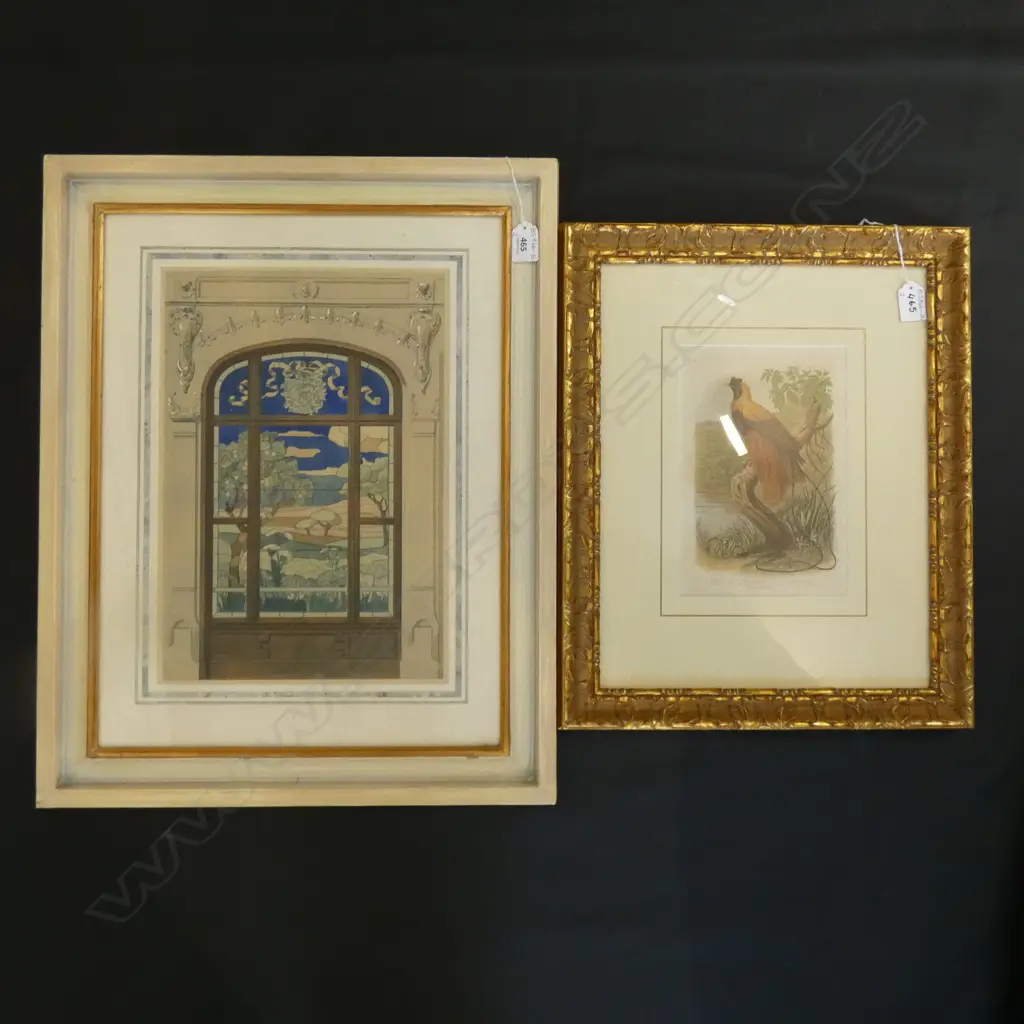 2 OLD PRINTS; BIRD & ARCHITECURAL STYLE (270 X 390MM)  Ex Sultan of Brunei Image 1++