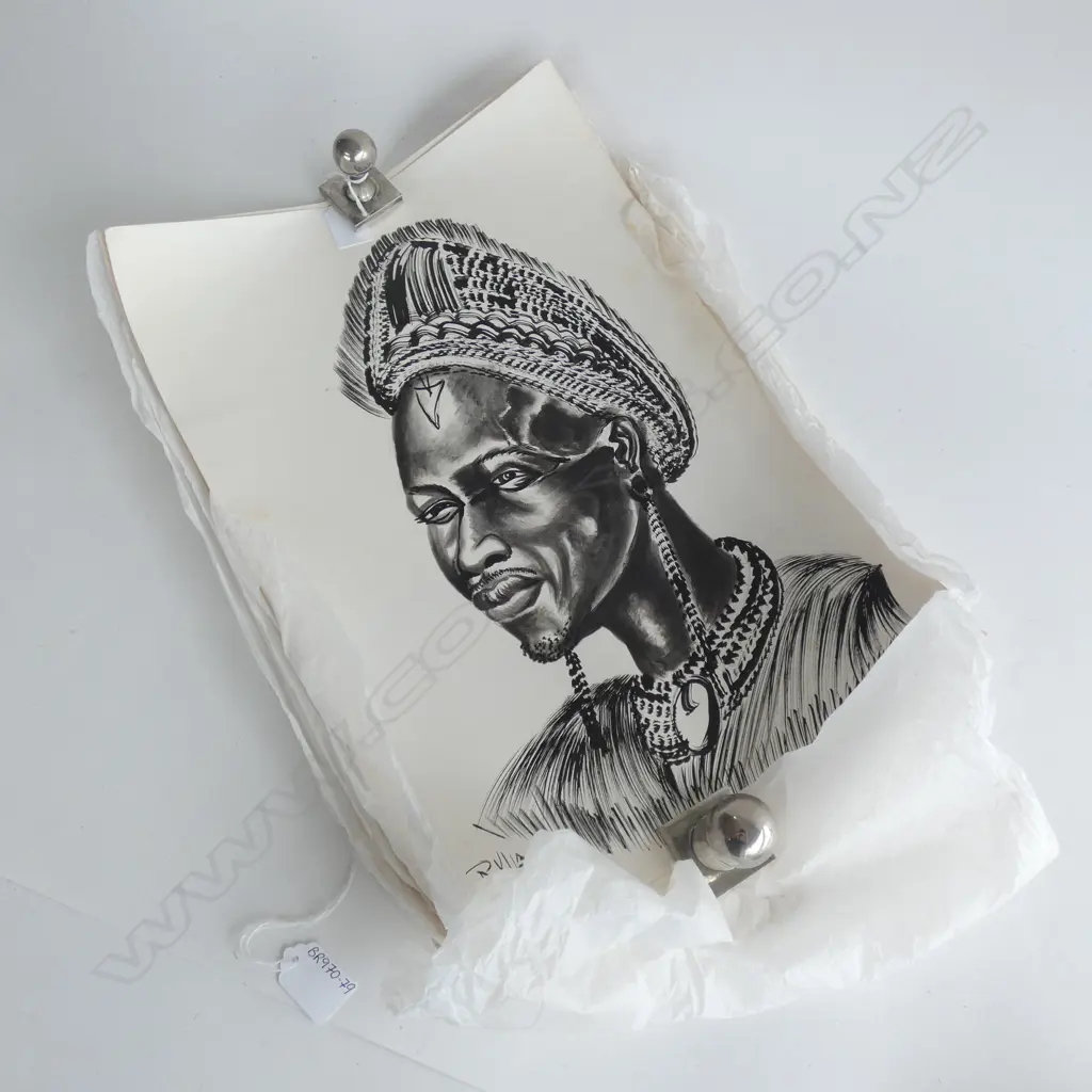 8 STH AFRICAN ARTIST R. KILLA TRIBAL SKETCHES 320 X 460MM + 3 LARGER PASTELS Image 1++