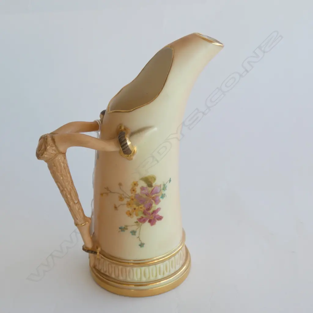 (17965)ROYAL WORCESTER PEACH GROUND EWER FLORALS & GILDED H.165mm Image 1++