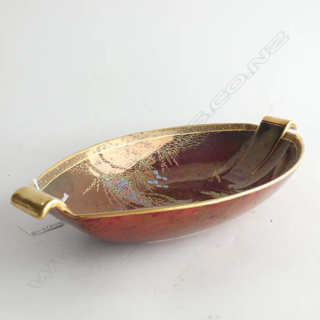 CARLTON WARE GILDED HANDLE ROUGE ROYALE DISH - TREE, FLOWERS & BUTTERFLY 320 X 170MM Image 1++