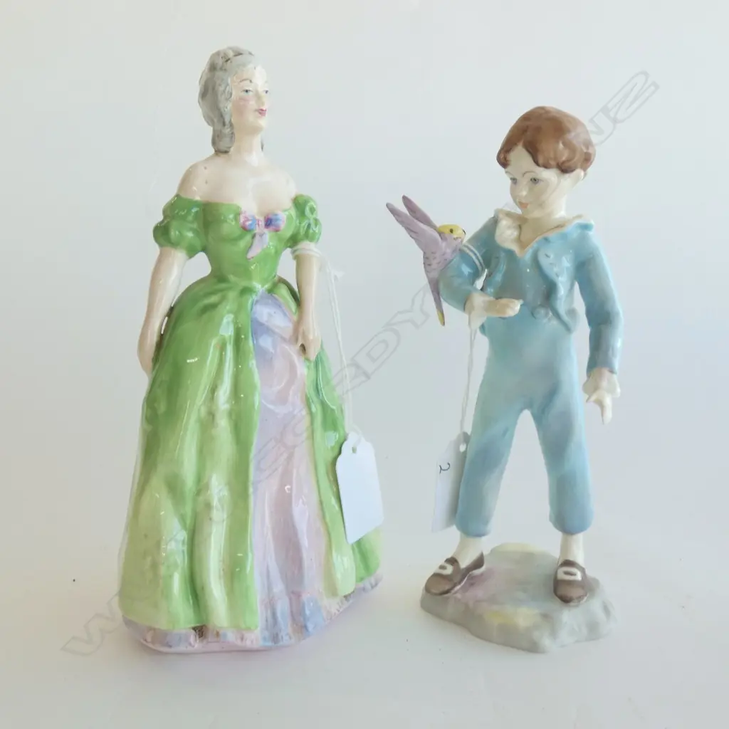 PR PORCELAIN FIGURINES; ROYAL WORCESTER 'THE PARAKEET' & LAWTON STUDIO ' PAULINE' H. 200MM Image 1++