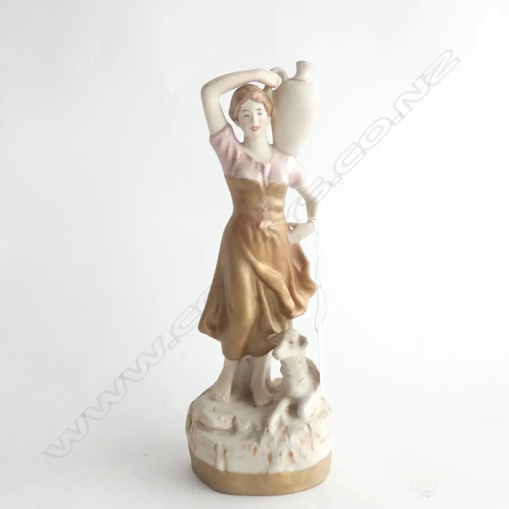 VINTAGE ROYAL DUX  SEMI GLAZED WATER CARRIER GIRL WITH SHEEP H. 240MM Image 1++