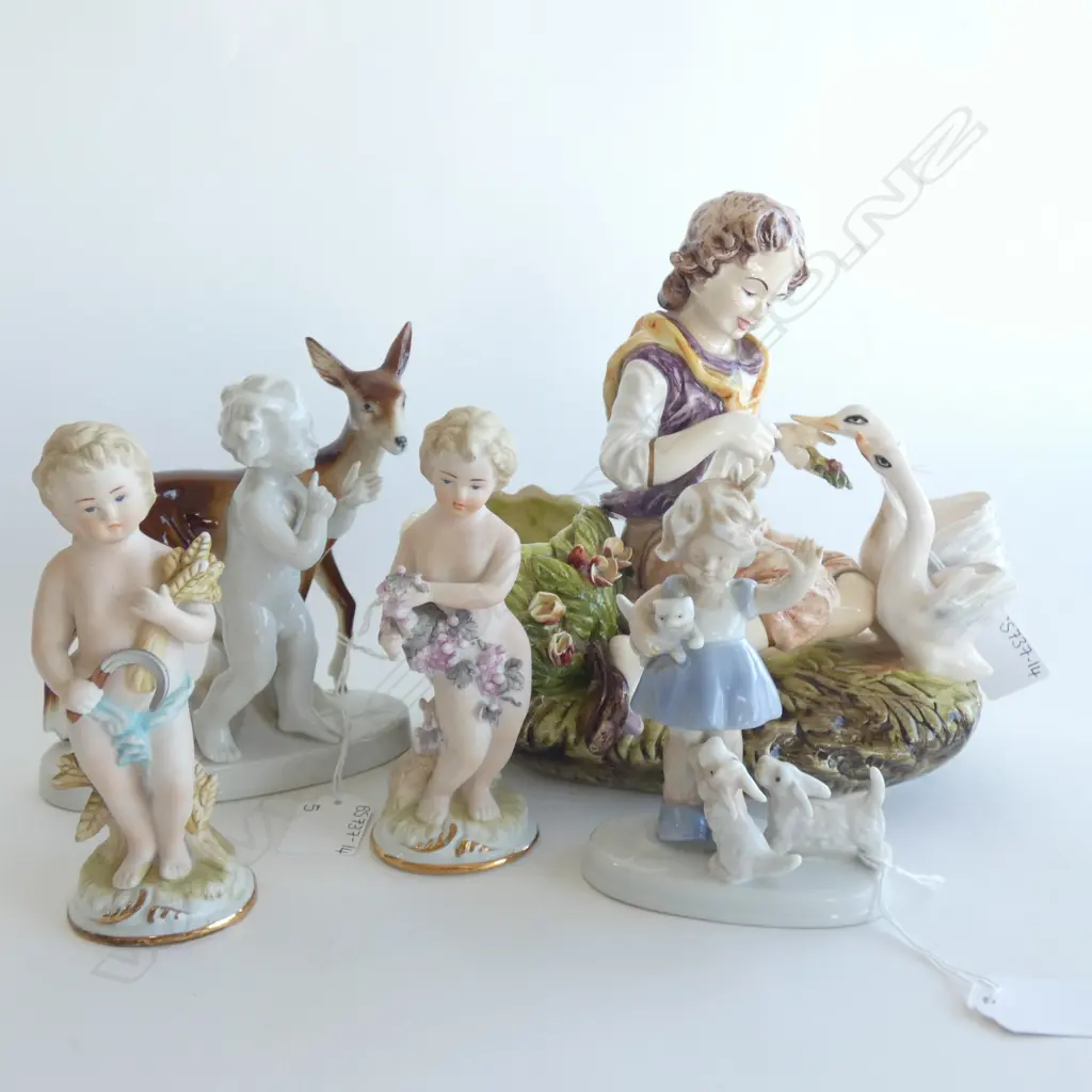 5 ASST VINTAGE FIGURINES; PR GAINSBOROUGH / GERMAN NYMPH w DEER ETC.. LARGEST H 215MM Image 1++