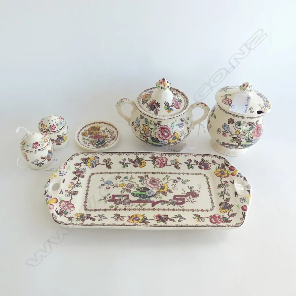 MASON IRONSTONE SANDWICH PLATE 2 LIDDED JARS 3 SMALL PCS NABOB PAT Image 1++