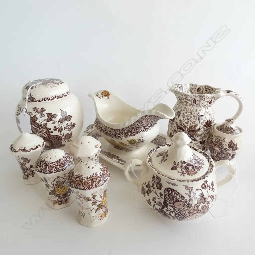 MASON IRONSTONE LIDDED GINGER JAR SAUCE BOAT LIDDED  SUGAR JUG & 5 CONDERMENTS Image 1++