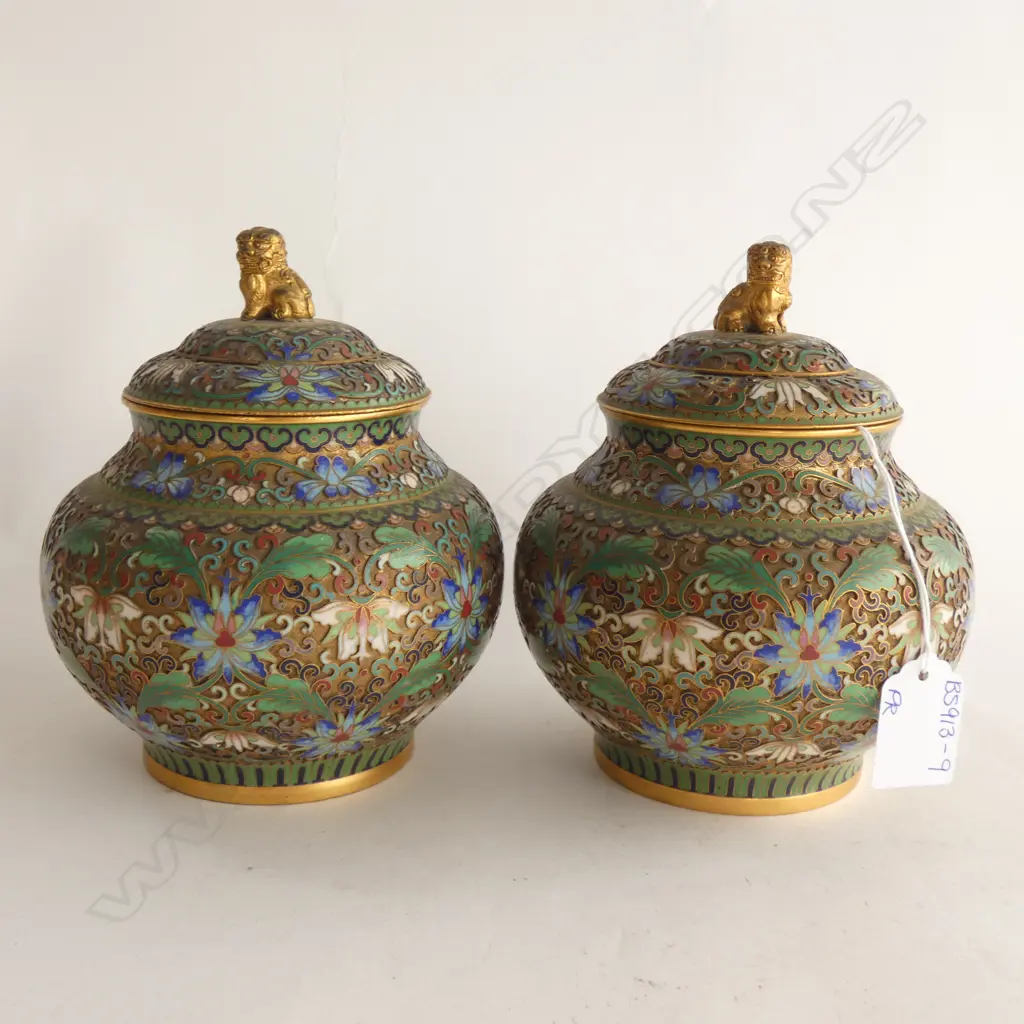 PR CLOISONNE LIDDED JARS WITH FOO DOG HANDLES H. 175MM Image 1++