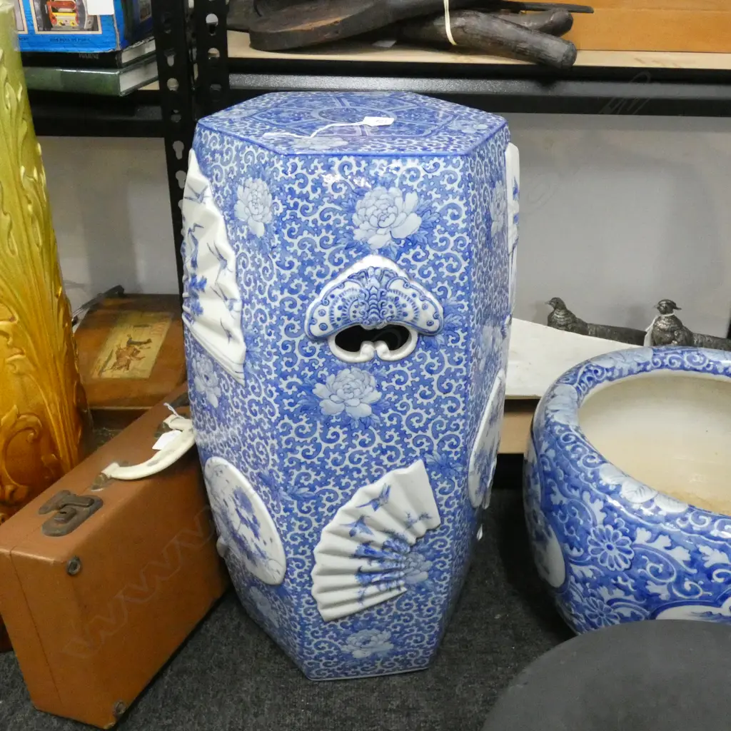 LG ORIENTAL BLUE & WHITE PORCELAIN POT STAND H. 660 DIA 240MM... Image 1++