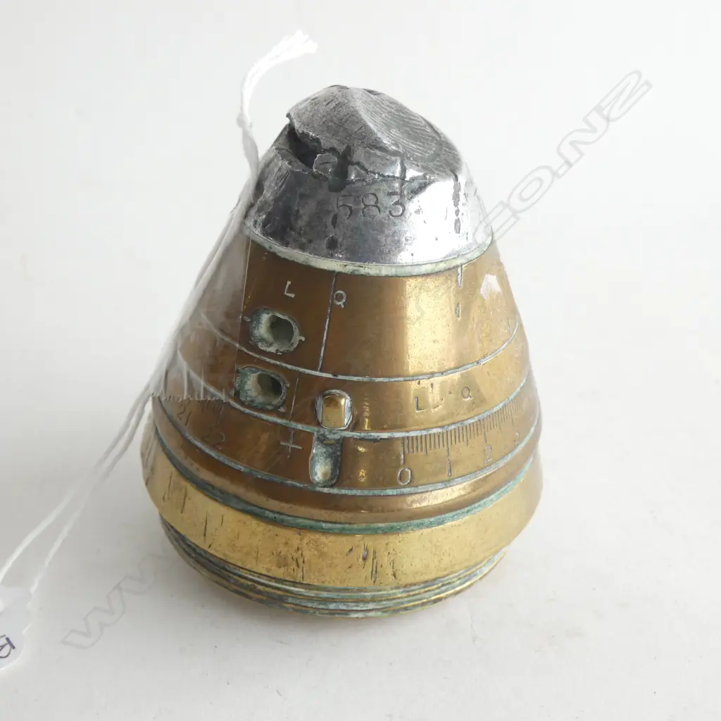 OLD COPPER & BRASS ARTILLERY FUSE TIMER H. 75MM Image 1++