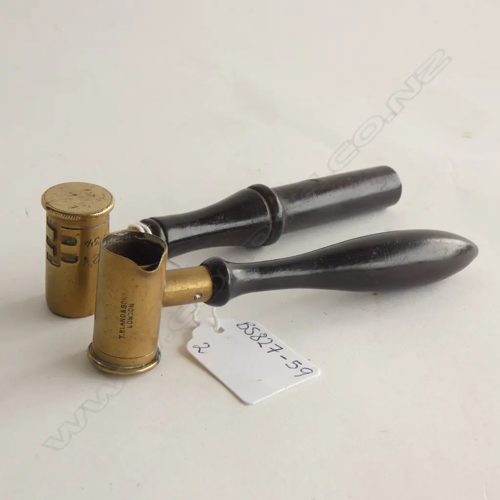 TWO BRASS GUN POWDER MEASURING CUPS L 132MM Image 1++