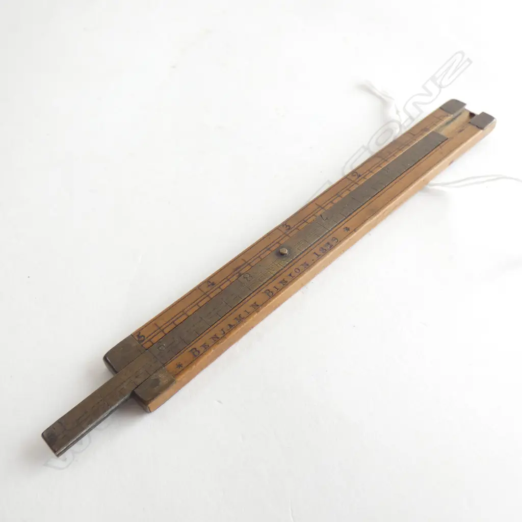 BENJAMIN BINYON 1829 PAT. BRASS & BOXWOOD SLIDING RULE Image 1++