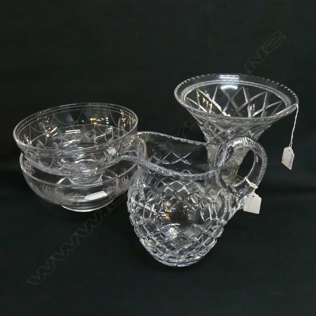 STUART CRYSTAL VASE, 2 BOWLS & JUG Image 1++