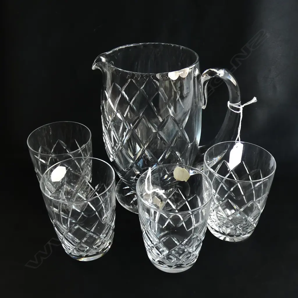 RICHARDSON CRYSTAL WATER JUG (H 180MM) & 4 MATCHING GLASSES H 95MM Image 1++
