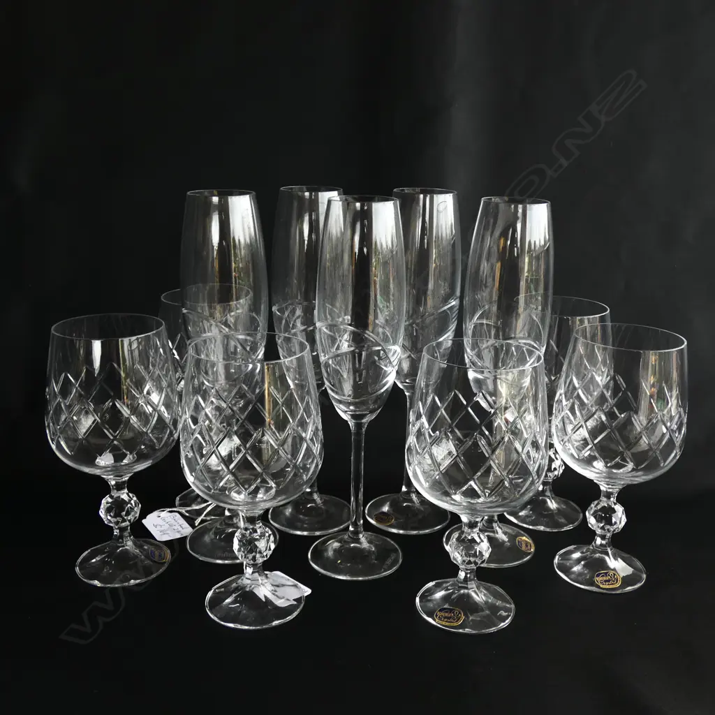 SET 6 BOHEMIA CRYSTAL WINE GLASSES & 5 CHAMPAGNE GLASSES Image 1++
