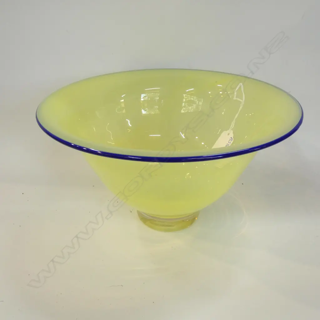 LG YELLOW BOWL W BLUE RIM - MARK TO BASE DIA 270 H 185MM Ex Sultan of Brunei  Image 1++